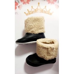 Бебешки зимни ботушки в черно с бежов пух Бебешки зимни ботушки в черно с бежов пух