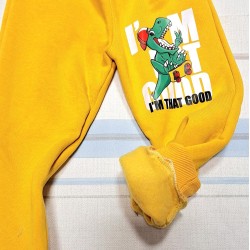 Детско ватирано долнище в жълто с динозавър