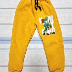 Детско ватирано долнище в жълто с динозавър