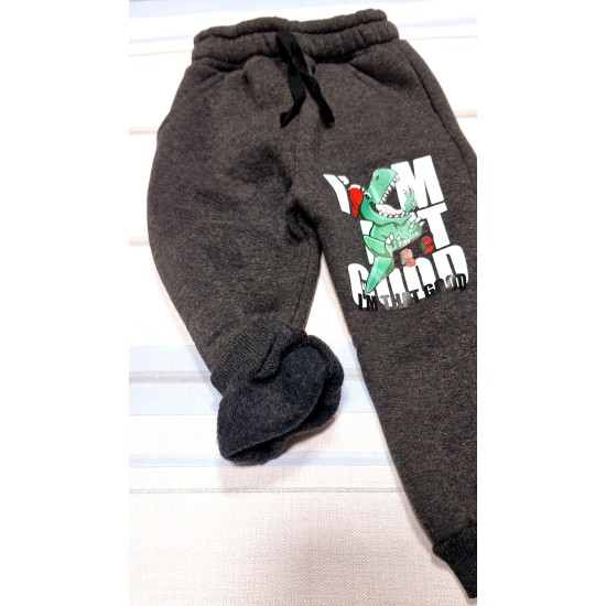 Детско ватирано сиво долнище с динозавър