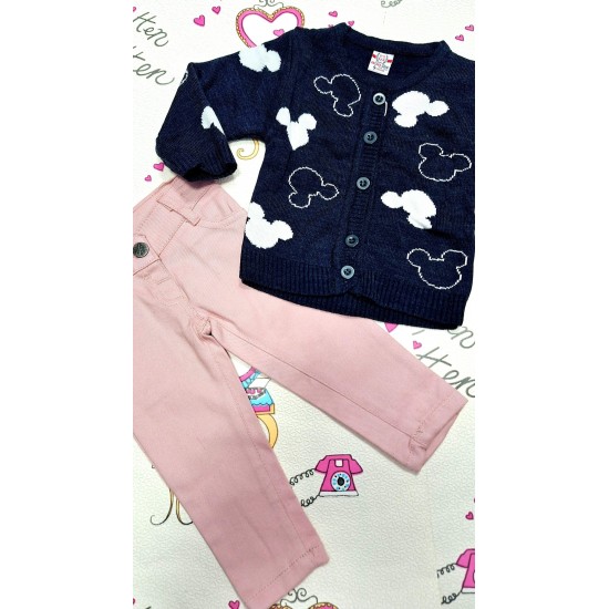 Елегантен комплект с розови дънки и жилетка ,,Мини