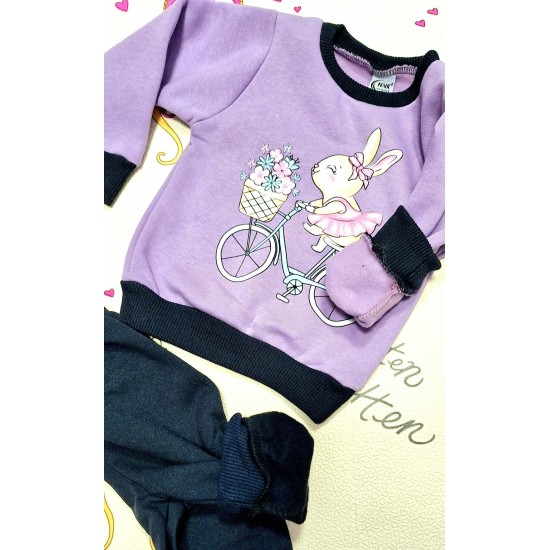 Детски ватиран комплект в лилаво  Зайче с колело