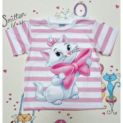 Детска лятна тениска в бяло и розово с котето Мари