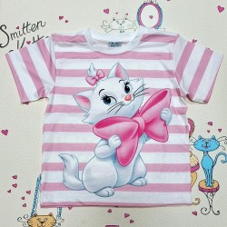 Детска лятна тениска в бяло и розово с котето Мари