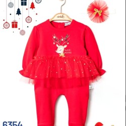 Бебешки Коледен гащеризон в червено и тюл с еленче Бебешки Коледен гащеризон в червено и тюл с еленче