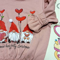 Детска леко ватирана блуза с джуджета в тъмно розово