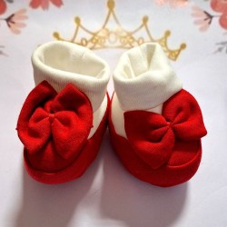 Бебешки червени терлички с панделка