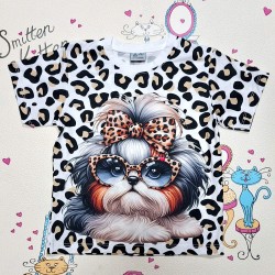 Детска лятна тениска с леопардов принт и кученце  Йорки