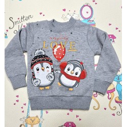 Детска ватирана блуза в сиво с пингвини Детска ватирана блуза в сиво с пингвини