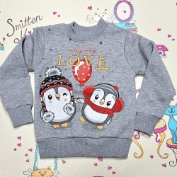 Детска ватирана блуза в сиво с пингвини