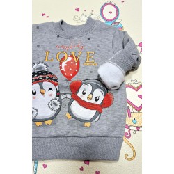 Детска ватирана блуза в сиво с пингвини Детска ватирана блуза в сиво с пингвини