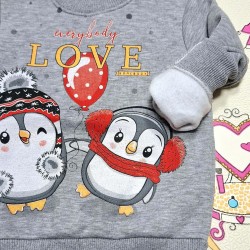 Детска ватирана блуза в сиво с пингвини Детска ватирана блуза в сиво с пингвини