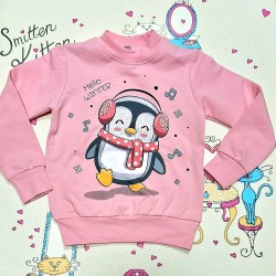 Детска ватирана розова блуза с пингвин Детска ватирана розова блуза с пингвин