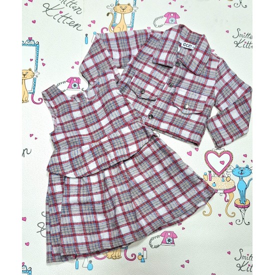 Детска мекичка рокля с яке/сако в розово каре