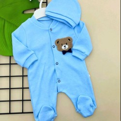 Бебешки гащеризон с шапка в синьо с мече Бебешки гащеризон с шапка в синьо с мече