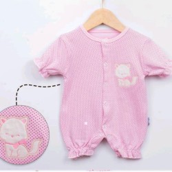 Бебешки летен ромпър/гащеризон в розово на точки Коте Бебешки летен ромпър/гащеризон в розово на точки Коте