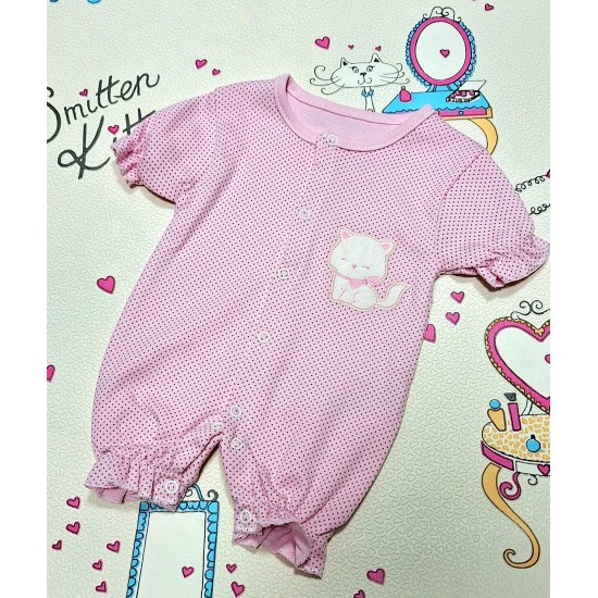 Бебешки летен ромпър/гащеризон в розово на точки Коте Бебешки летен ромпър/гащеризон в розово на точки Коте