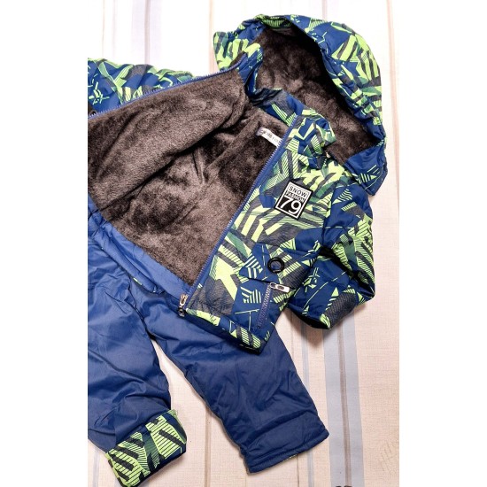 Зимен бебешки шушляков ватиран комплект в синьо и зелено с гащеризон Зимен бебешки шушляков ватиран комплект в синьо и зелено с гащеризон