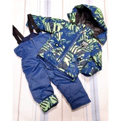 Зимен бебешки шушляков ватиран комплект в синьо и зелено с гащеризон Зимен бебешки шушляков ватиран комплект в синьо и зелено с гащеризон