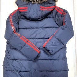 Детско зимно дълго яке с пухкава подплата в тъмносиньо Детско зимно дълго яке с пухкава подплата в тъмносиньо