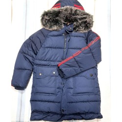 Детско зимно дълго яке с пухкава подплата в тъмносиньо