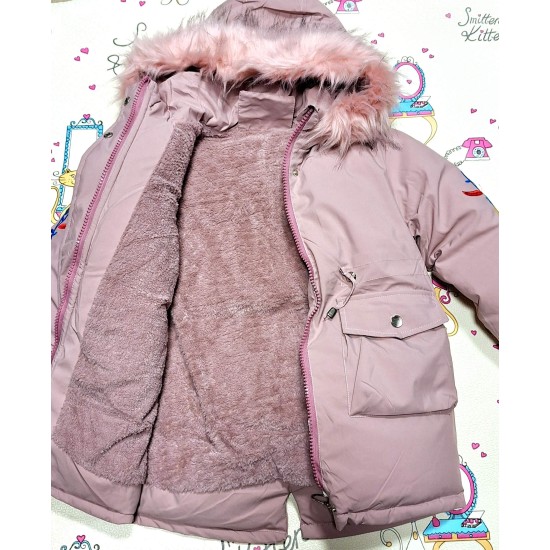 Детско зимно дълго яке с пухкава подплата и бродерии на цветя