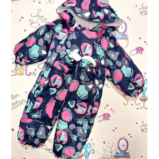 Детски зимен космонавт в тъмносиньо и розово с ръкавички