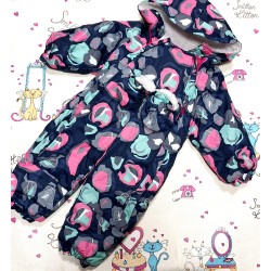 Детски зимен космонавт в тъмносиньо и розово с ръкавички