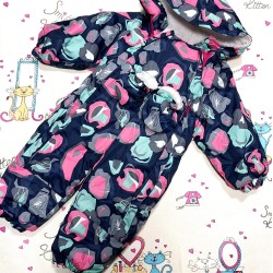 Детски зимен космонавт в тъмносиньо и розово с ръкавички Детски зимен космонавт в тъмносиньо и розово с ръкавички