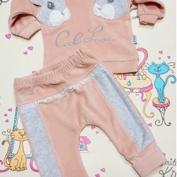 Бебешки мек и топъл комплект в розово със зайчета