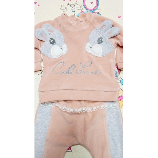 Бебешки мек и топъл комплект в розово със зайчета