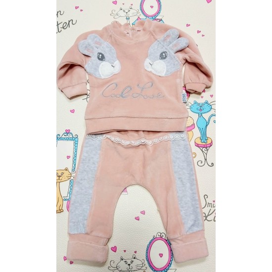 Бебешки мек и топъл комплект в розово със зайчета