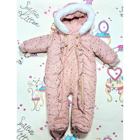 Пухкав бебешки зимен космонавт в розово на златни звездички