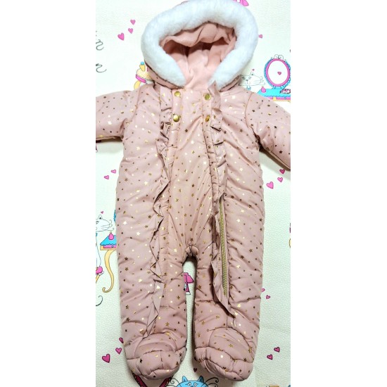 Пухкав бебешки зимен космонавт в розово на златни звездички