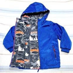 Детско двулицево преходно яке в синьо и комикси Детско двулицево преходно яке в синьо и комикси