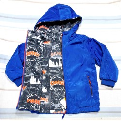 Детско двулицево преходно яке в синьо и комикси