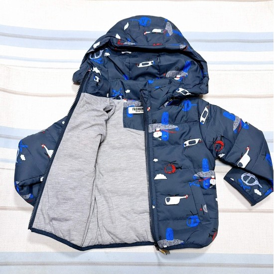 Детско есенно зимно шушляково яке в тъмносиньо ,,Самолети и вертолети