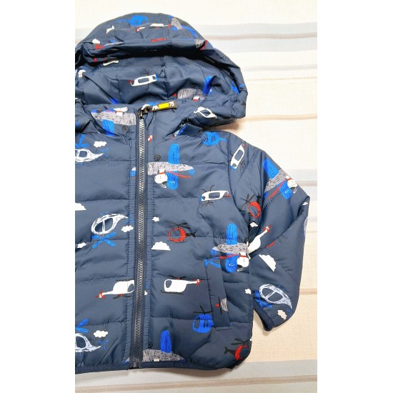 Детско есенно зимно шушляково яке в тъмносиньо ,,Самолети и вертолети