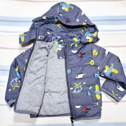 Детско есенно-зимно шушляково яке в сиво  Самолети и вертолети