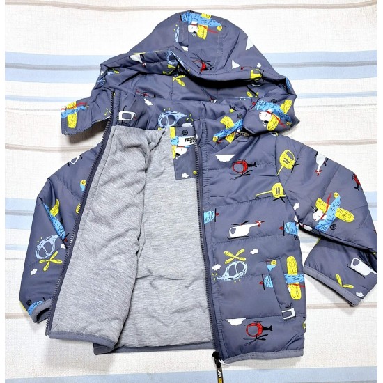 Детско есенно-зимно шушляково яке в сиво ,,Самолети и вертолети Детско есенно-зимно шушляково яке в сиво ,,Самолети и вертолети