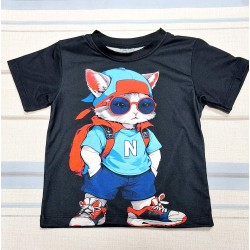 Детска лятна тениска с котарак с раница и очила