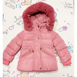 Детско зимно пухкаво яке с качулка в пудра/розово Детско зимно пухкаво яке с качулка в пудра/розово