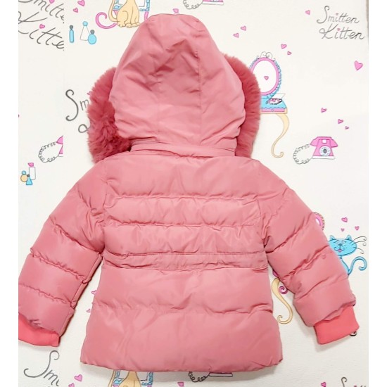 Детско зимно пухкаво яке с качулка в пудра/розово Детско зимно пухкаво яке с качулка в пудра/розово