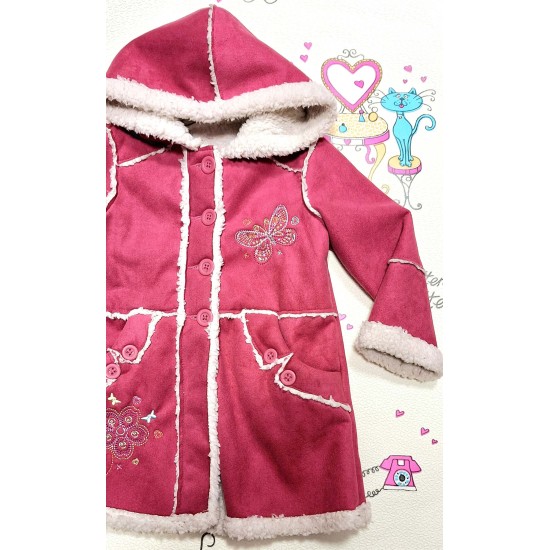 Детско меко кадифено палтенце с качулка и каракул Детско меко кадифено палтенце с качулка и каракул