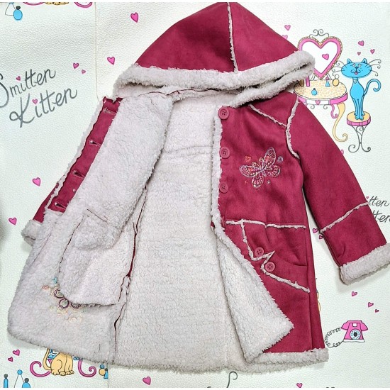 Детско меко кадифено палтенце с качулка и каракул Детско меко кадифено палтенце с качулка и каракул