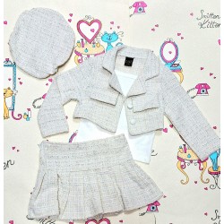 Луксозен детски комплект от сако,пола и барета от туид Луксозен детски комплект от сако,пола и барета от туид