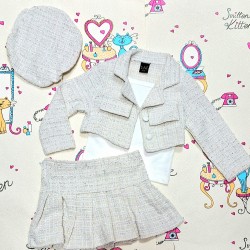 Луксозен детски комплект от сако,пола и барета от туид Луксозен детски комплект от сако,пола и барета от туид