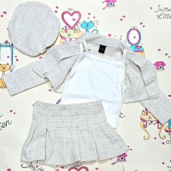 Луксозен детски комплект от сако,пола и барета от туид Луксозен детски комплект от сако,пола и барета от туид