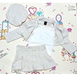 Луксозен детски комплект от сако,пола и барета от туид Луксозен детски комплект от сако,пола и барета от туид