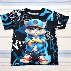 Детска лятна тениска с котарак с шапка Детска лятна тениска с котарак с шапка